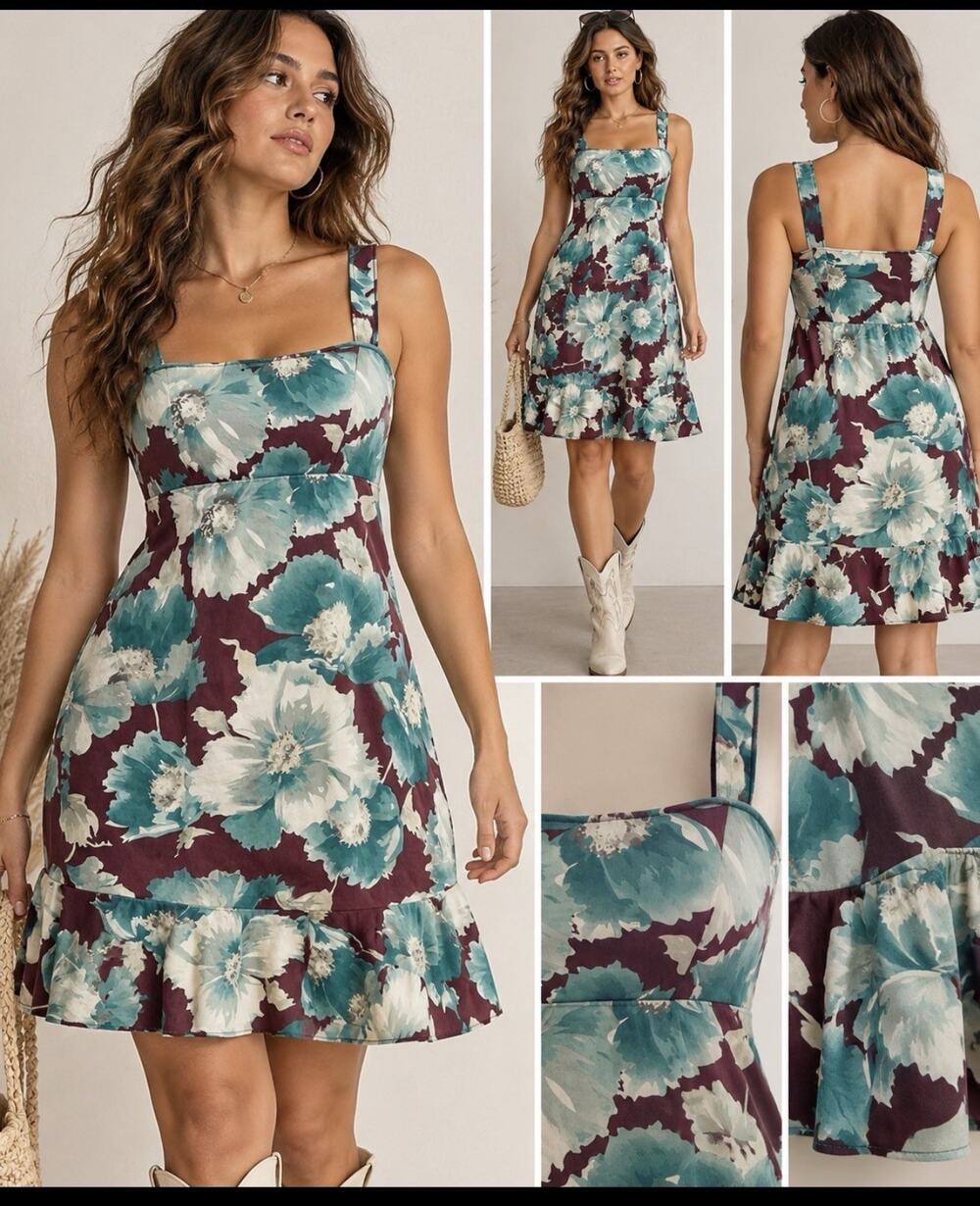 VTG Y2K Madison Leigh Trumpet Dress Sz 4P Tropical Floral Retro Empire Waist
